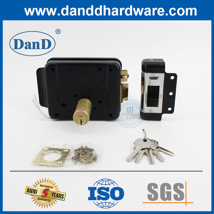 Sicherheitstor-Messingriegel 3 Runde Deadlock Black Electric Rim Lock Set-DDRL042