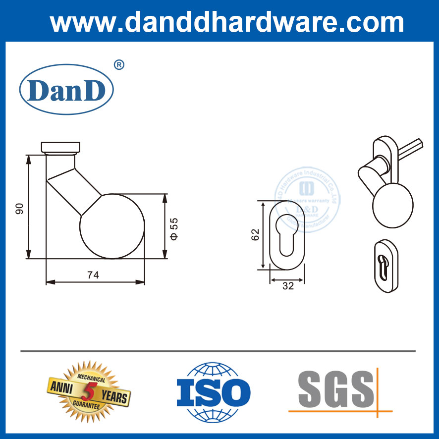 Schmaler Rahmen Edelstahl Comercial Door Lock Griff Knob-ddnh004
