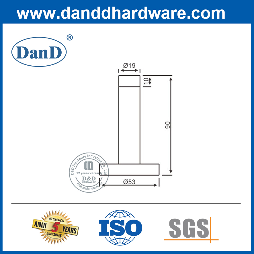 Badezimmertoilette 90-mm-Türstopper Edelstahl hoher Tür Stopp-DDDS016