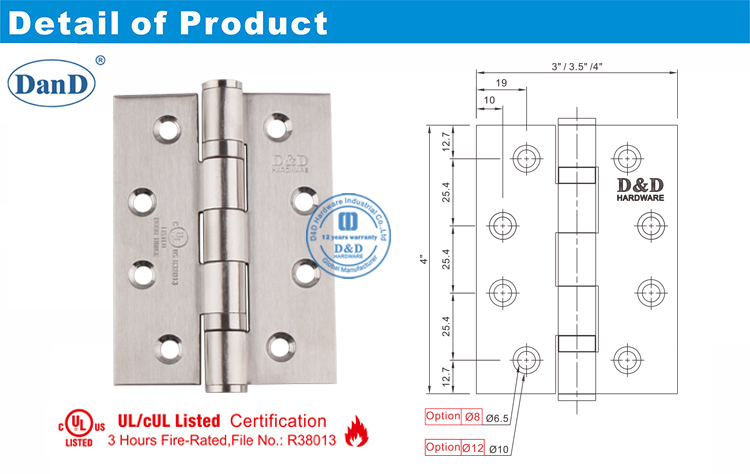 UL-Holzt&uuml;rscharnier DDSS001-FR-4x3x3-D- und D-Hardware