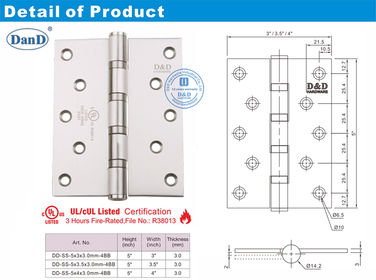 UL-Mutise-Feuert&uuml;r-Scharnier-D und D-Hardware