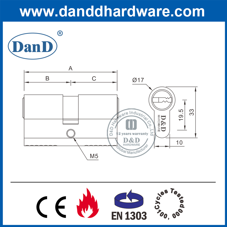 BS EN1303 Euro Black Messing Commercial Door Lock Cylinder-DDLC003