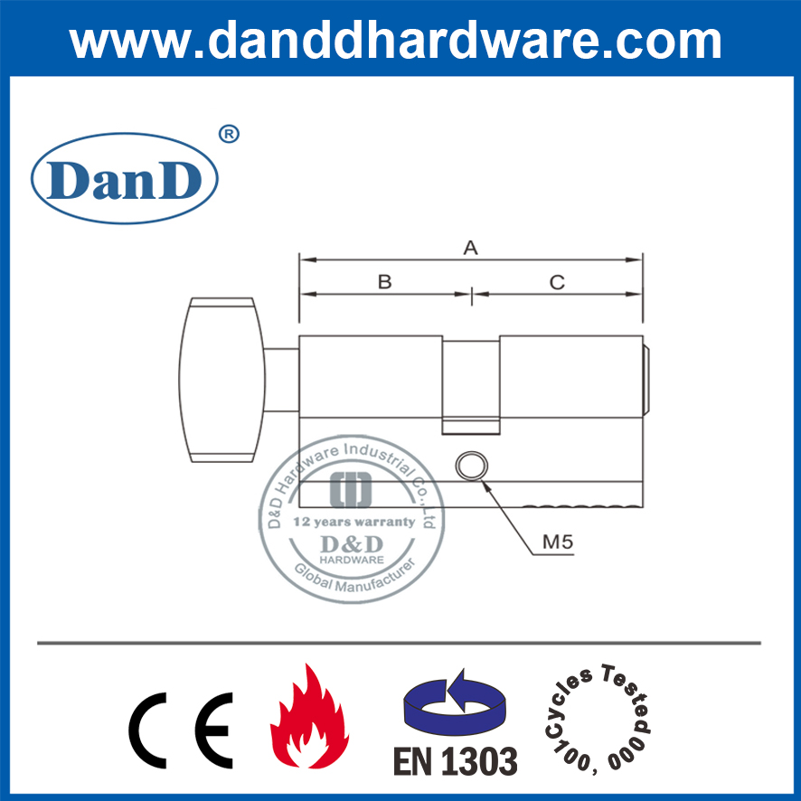 CE EN1303 Messing Mortice Door Lock Single Core Zylinder mit Turn-DDLC002