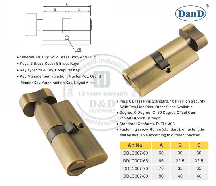 Antike Messinggewerbe T&uuml;rschloss Zylinder-D und D-Hardware