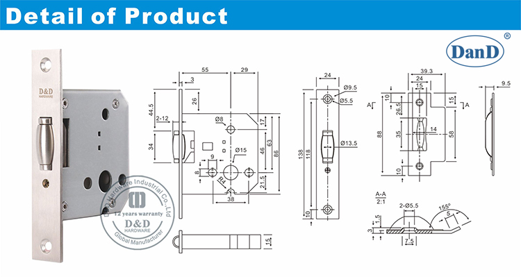 Edelstahl-T&uuml;rschloss-K&ouml;rper-D und D-Hardware