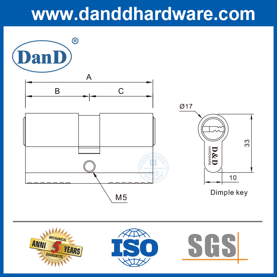 Hochversicherungs-Messing-Anti-Snap-Dimple Key Profile Türverriegelungszylinder-DDLC022