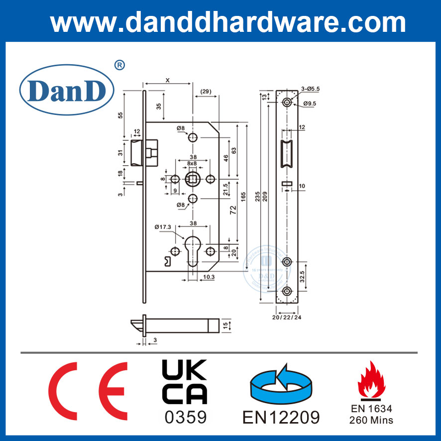 CE-Zertifikat EN1670 Mortise Lock Hardware Night Latch Lock-DDML014-5572