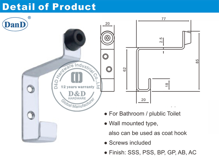 Sturmtor-Stopper-D- und D-Hardware