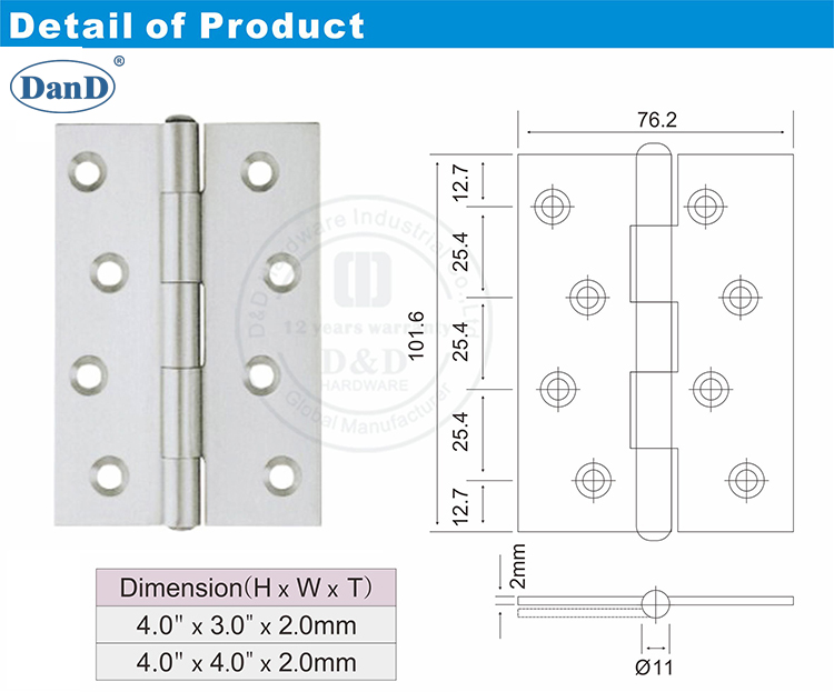 Edelstahl-Niet-Tipp-Scharnier-D und D-Hardware