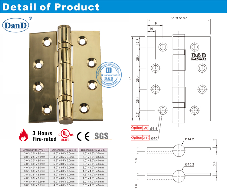 Poliertes Messing-T&uuml;r-Scharnier-D und D-Hardware