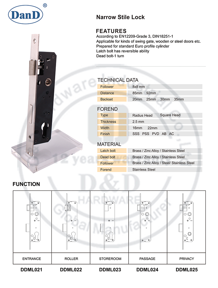 Schmalstile Lock-D und D Hardware