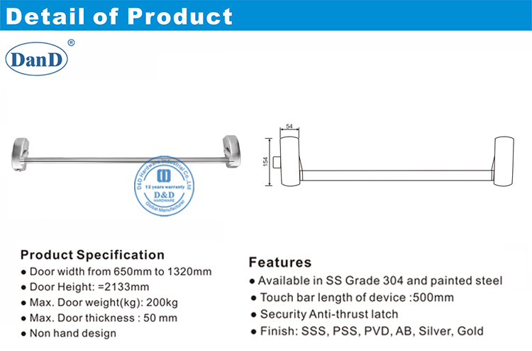Notausgang Panic Bar-D und D Hardware