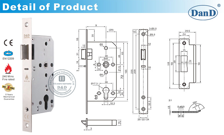 CE EN12209 Night Latch Lock-D und D Hardware