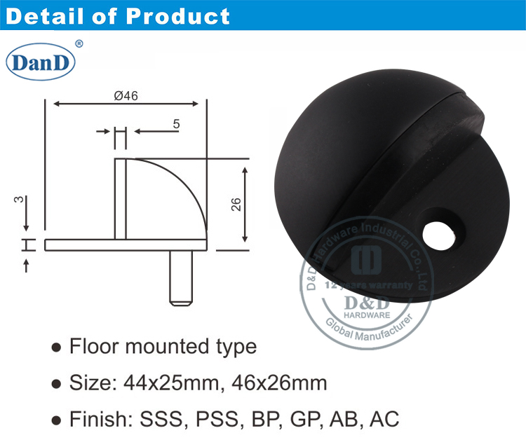 Schwarze T&uuml;rstopp-D- und D-Hardware