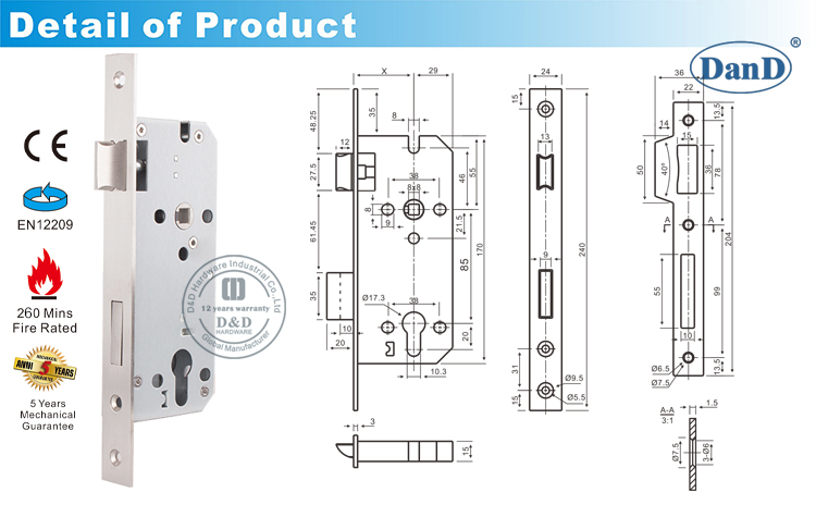 Feuersicheres Sch&auml;rpe-Lock-D- und D-Hardware