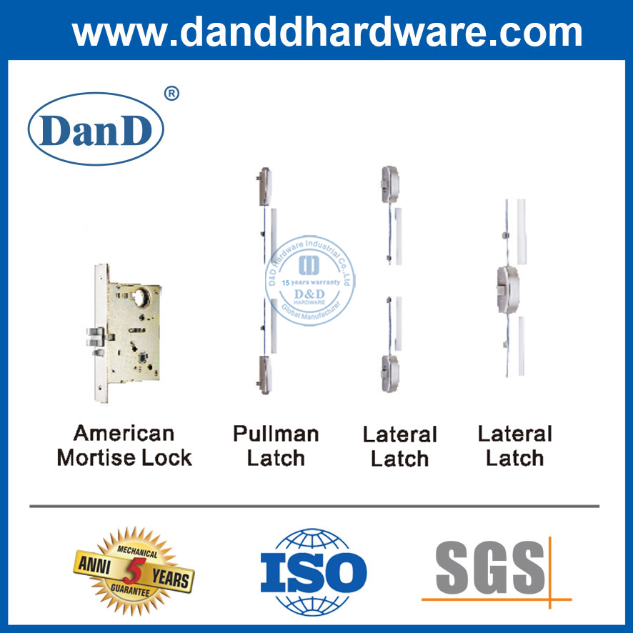 2 Point Lock Panic Stange Ausgangsgerät Edelstahl- und Aluminium-Türscheibe-DDPD304