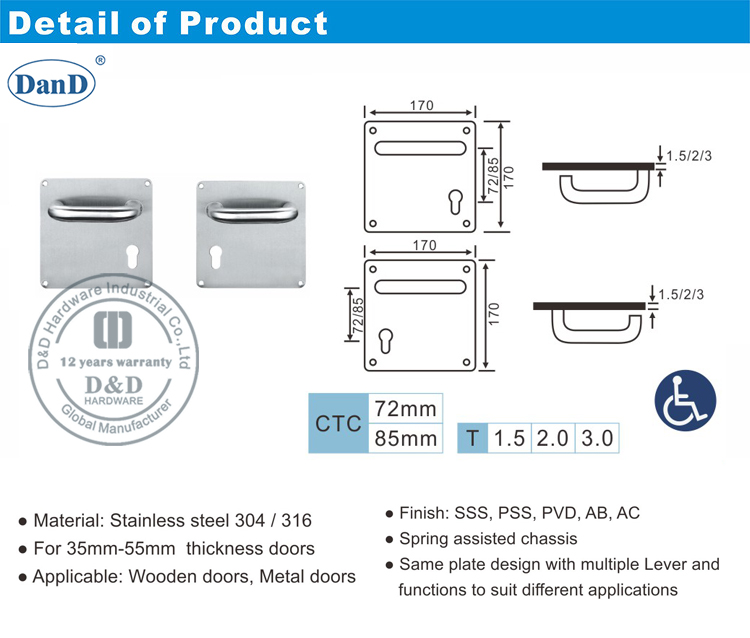 Edelstahlhebel auf Teller-D und D-Hardware