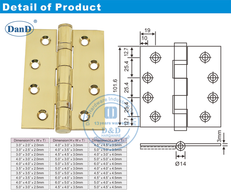 Polished Messing T&uuml;r Hinge-DDSS001