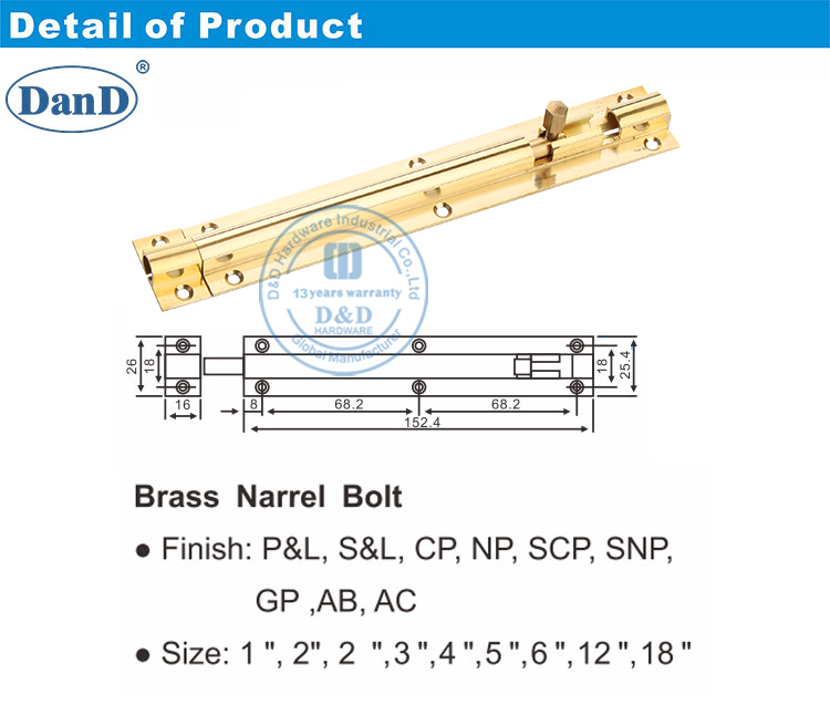Messing Barrel Bolt-DDDB016