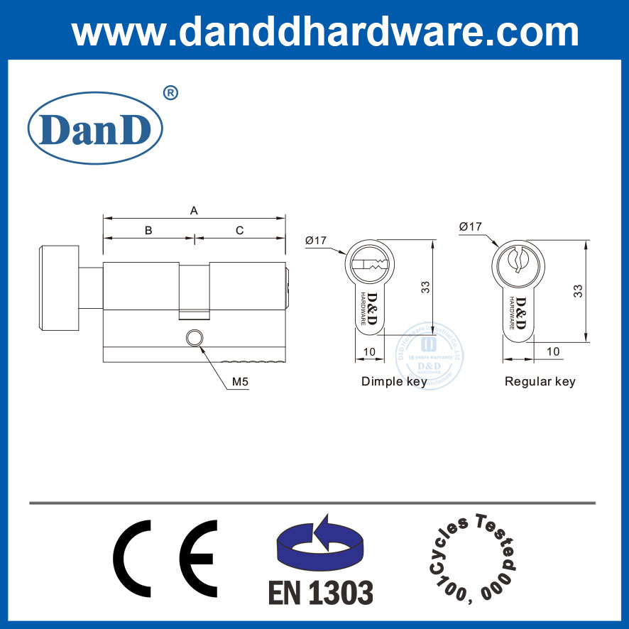Sperrzylinder Lieferant EN1303 Satin Nickel Festmesseltür Schloss Schlüssel Zylinder-DDLC004-70mm-SN