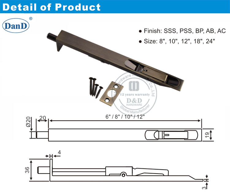 Antike Messing-T&uuml;r-Bolzen-D- und D-Hardware
