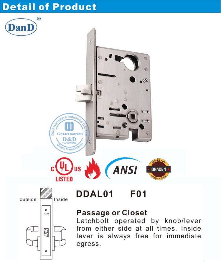 ANSI Passage Door Lock-D- und D-Hardware