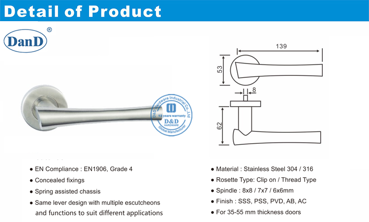 Edelstahlhebel-T&uuml;rgriff-D und D-Hardware