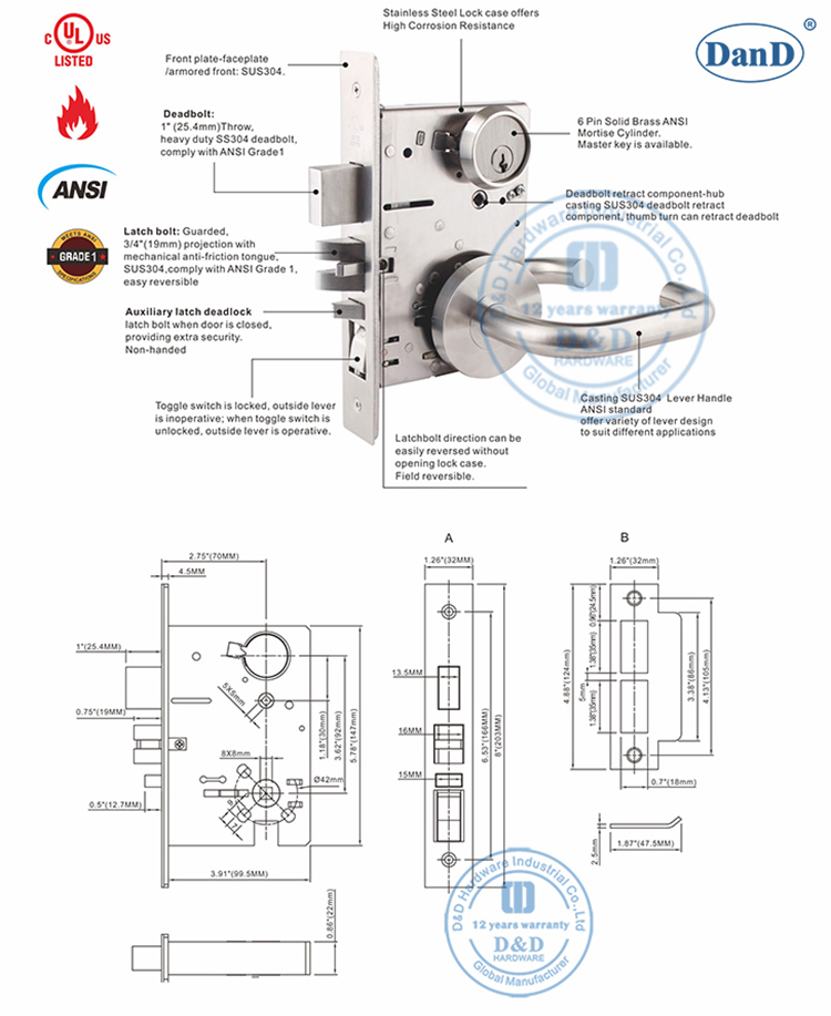 Ansi Mortice Door Lock-D- und D-Hardware