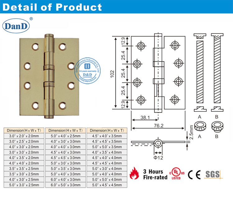 Massives Messing-Scharnier-D und D-Hardware