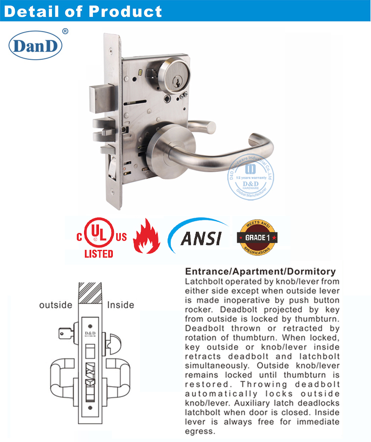 ANSI Passage Door Lock-D und D Hardware F20