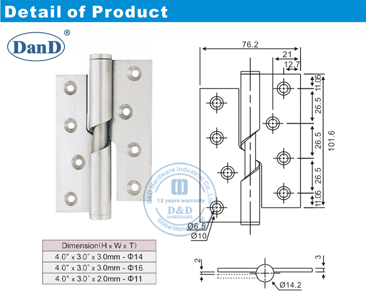 Edelstahl steigende T&uuml;rscharnier-D und D-Hardware
