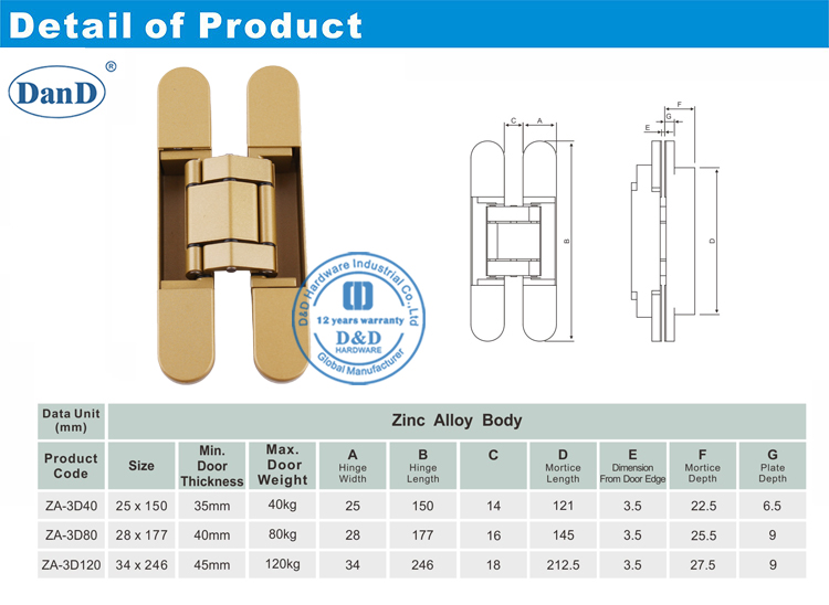 Versteckter Scharnier f&uuml;r schwere T&uuml;r-D- und D-Hardware
