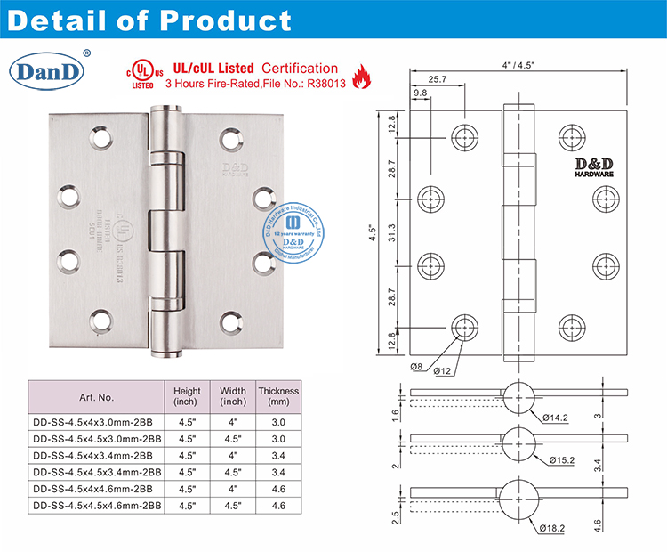 Edelstahl UL Flat das T&uuml;rscharnier-D- und D-Hardware