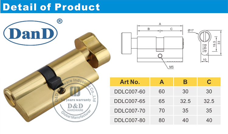Polierte Messing-T&uuml;rschloss-Zylinder-D und D-Hardware