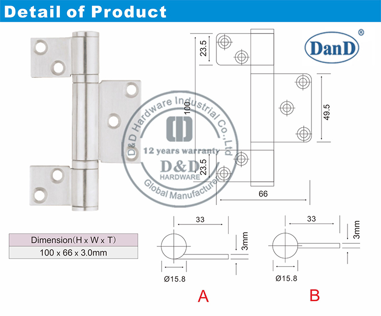 Edelstahl-Scharnier-D und D-Hardware
