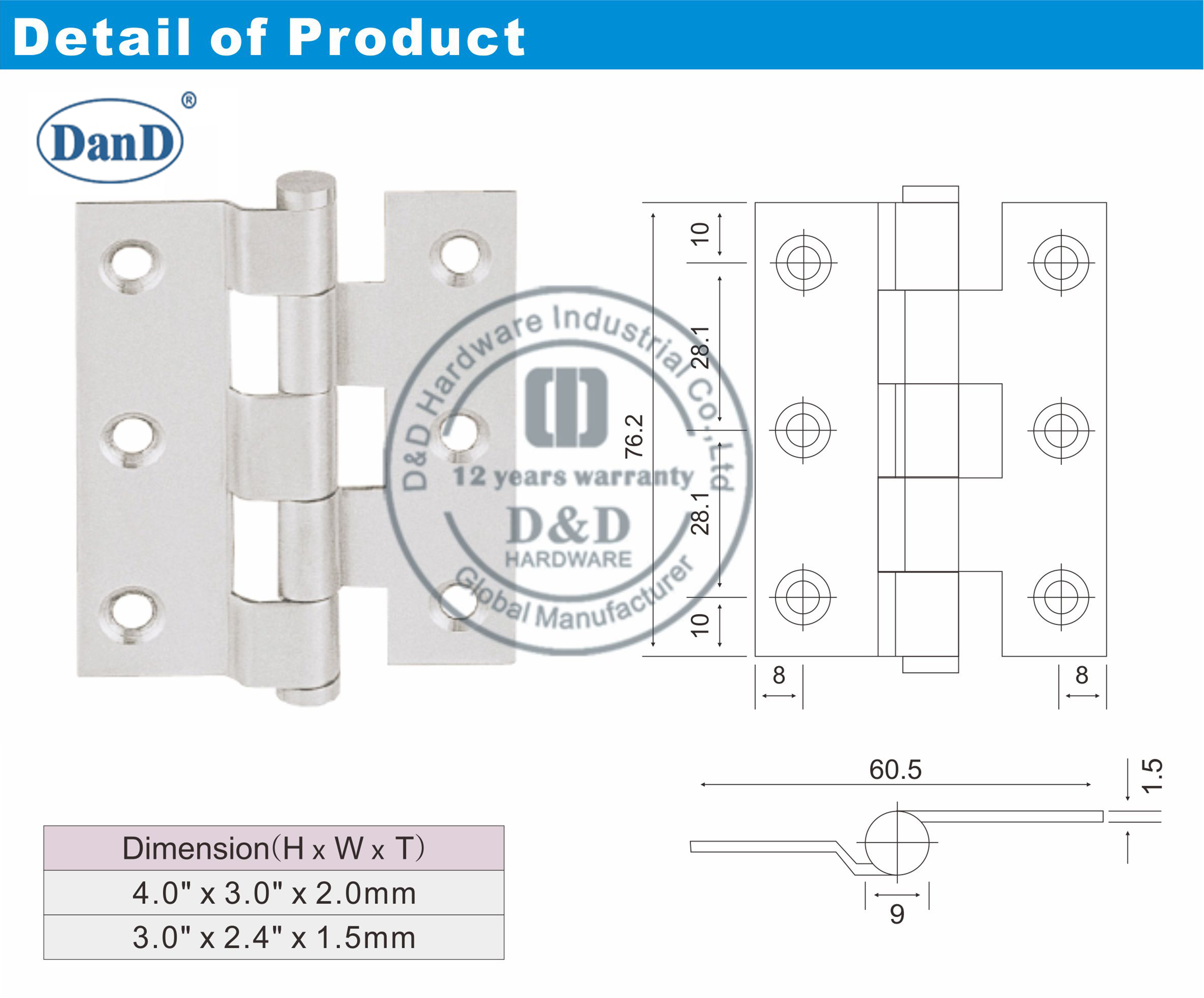 Edelstahlkurbel-Scharnier-D und D-Hardware