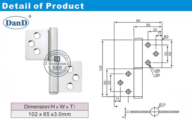 Edelstahl-Flagge-Scharnier-D und D-Hardware