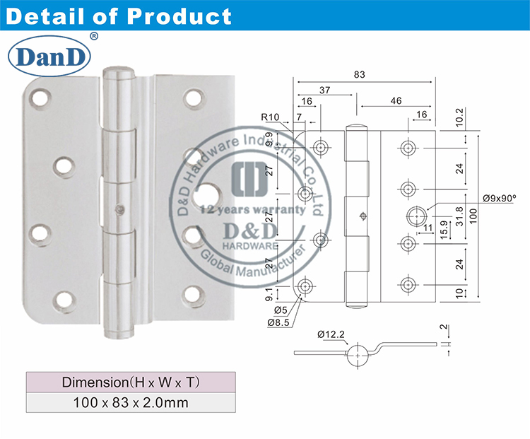 Edelstahl-Kurbelt&uuml;r-Scharnier-D und D-Hardware