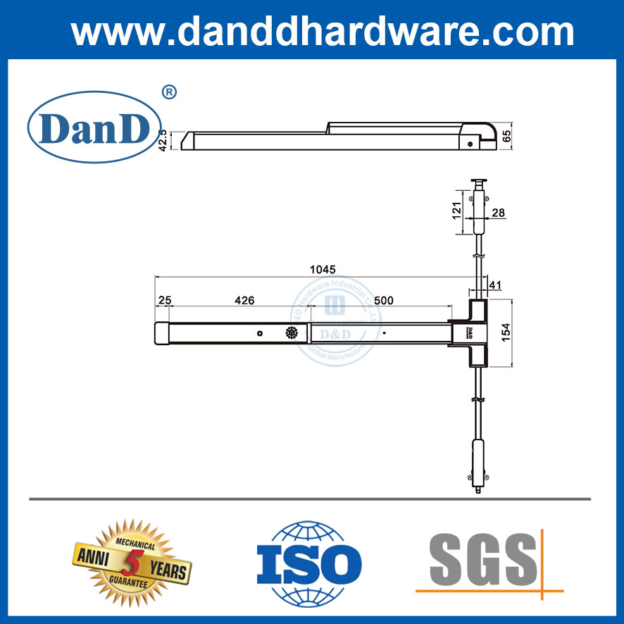 Vertikale Stange Panikhardware Elektrisches Ausgangsgerät Edelstahl Panikstange mit Alarm-DDPD032