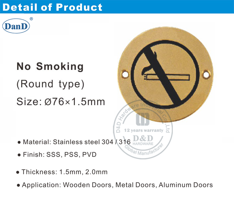 Keine Raucher-Zeichenplatte-D- und D-Hardware