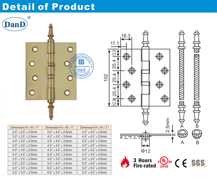 Kirchtipp-Scharnier-D und D-Hardware
