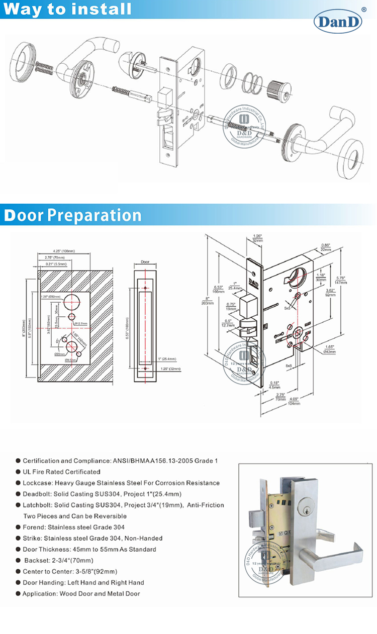 Ansi Mortice Lock-D und D-Hardware