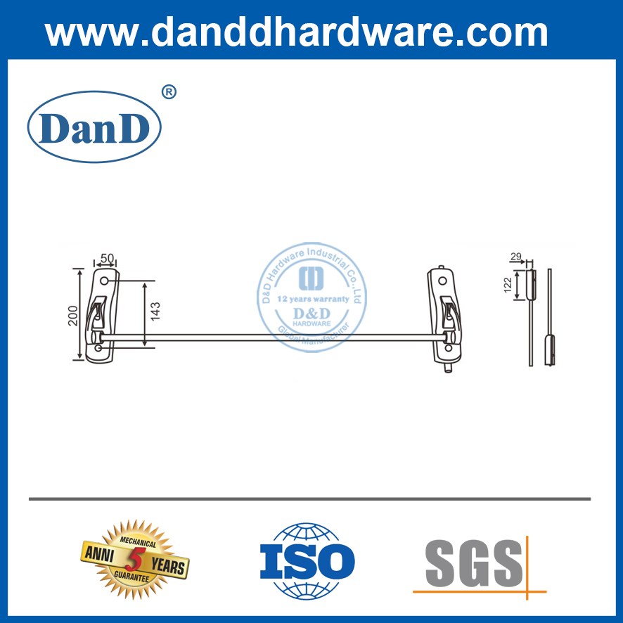 Hersteller von Panikausgangsgerät aus Edelstahl-Ausgangstür Druckstange Cross Bar-DDPD010