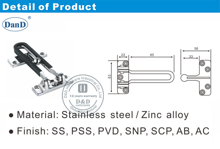 Hotel Schlafzimmer T&uuml;rlatch Guard-D und D Hardware