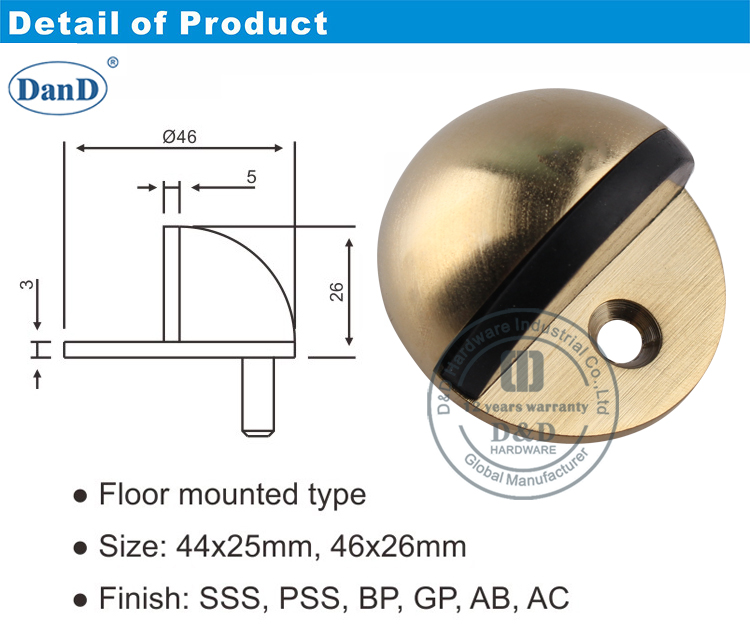 Satin Messing T&uuml;rstopp-D- und D-Hardware