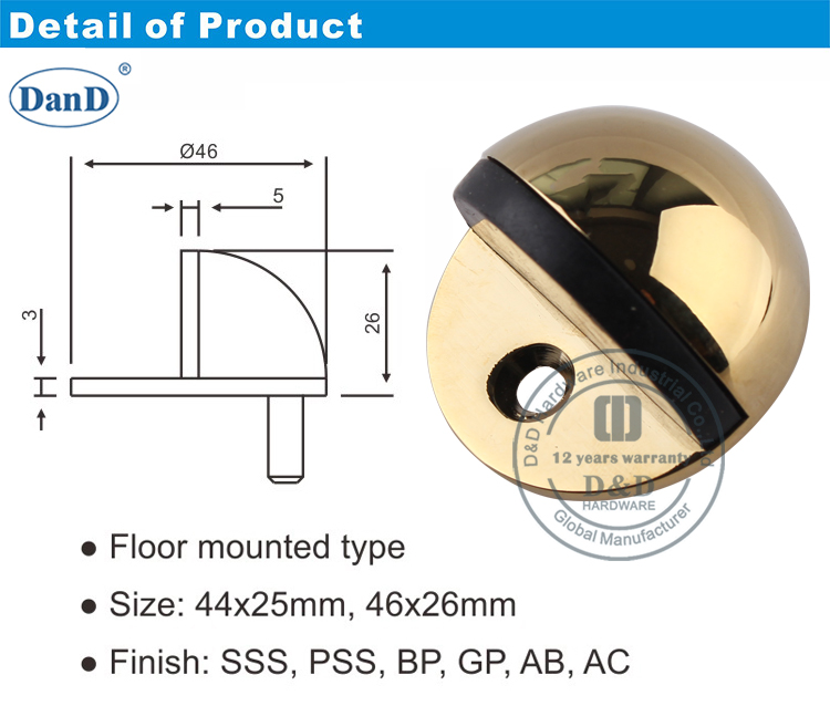 Polierte Messing-T&uuml;rstopp-D- und D-Hardware
