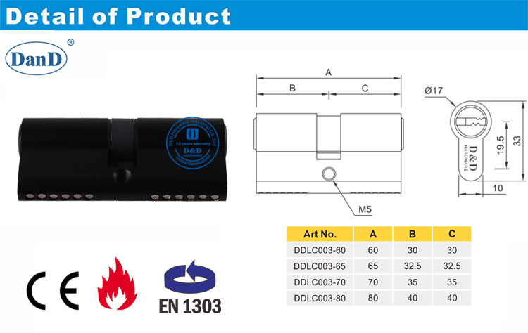 Schwarze CE-Mortice-Schl&uuml;sselzylinder-D und D-Hardware