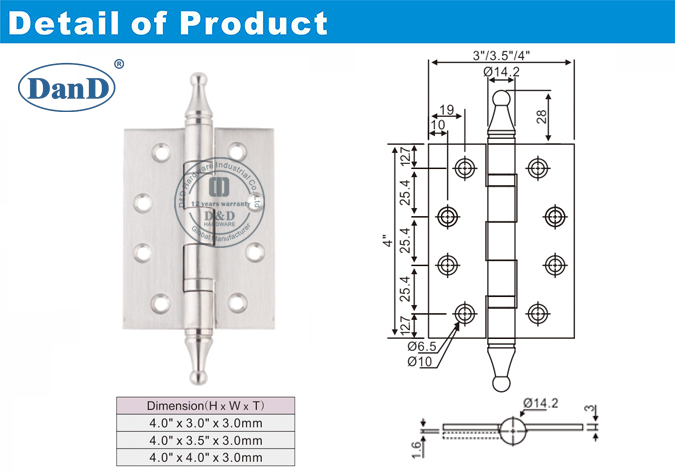 SS-Scharnier mit Crown Tip-D und D Hardware