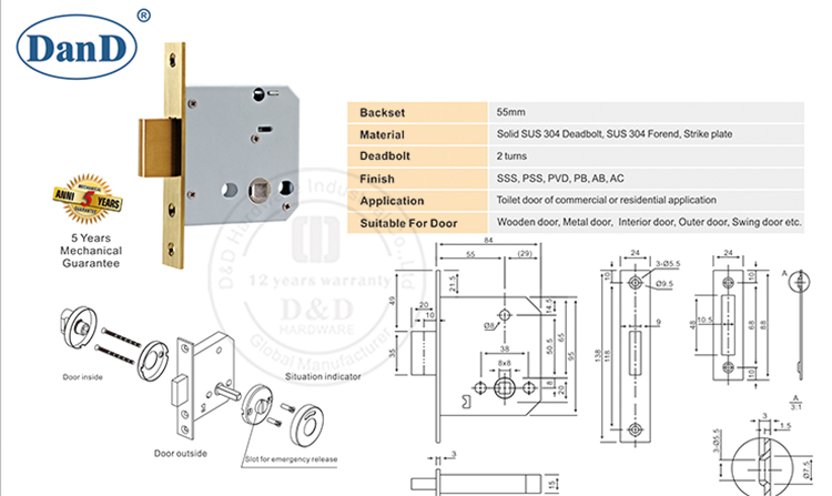 SS 304 T&uuml;rschloss K&ouml;rper-D und D-Hardware