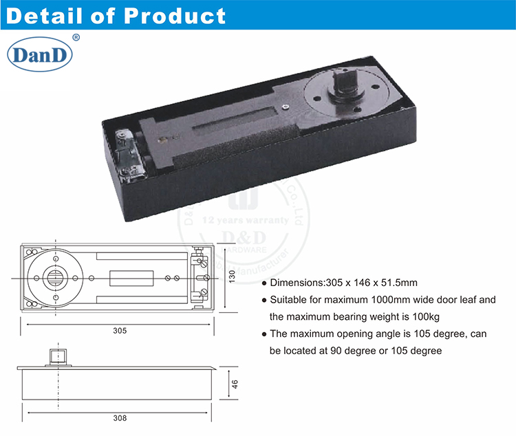Bodenfeder f&uuml;r schwere Glas-T&uuml;r-D- und D-Hardware